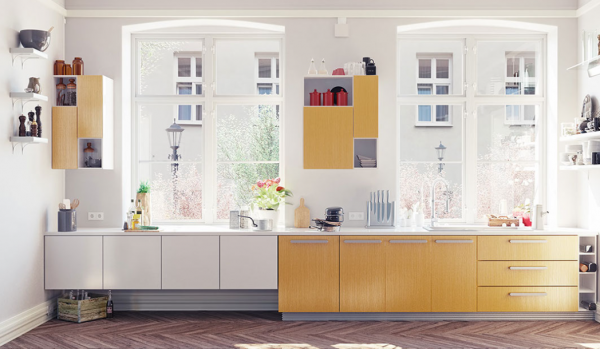 Lemari dinding dengan pola geometris yang memikat